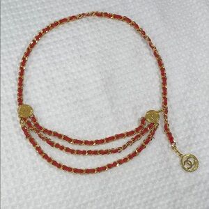 VINTAGE RED LEATHER CHAIN BELT FTL-02-139